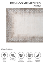 Momentus 9601 Bej - Göz Alıcı Kenar Detaylı Vintage Bej Halı - Görsel 2