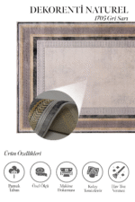 Naturel 1705 Gri Sarı - Çerçeve Desenli Gri Sarı Salon Halısı - Görsel 2