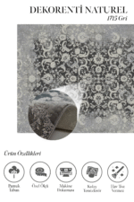 Naturel 1715 Gri - Vintage Gri Üzerine Beyaz Barok Halı Modeli - Görsel 2