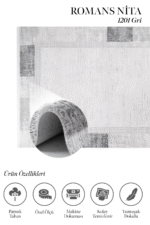 Nita 1201 Gri - Çağdaş Stil Kare Dokulu Salon Halısı - Görsel 2