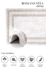 Nita 1203 Bej - Klasik Çerçeveli Bej Oturma Odası Halısı - Görsel 2