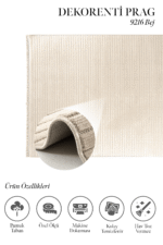Prag 9216 Bej - Sade ve Zarif Bej Çizgi Dokulu Halı - Görsel 2