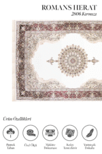 Herat 2806 Kırmızı - Göz Alıcı Merkez Desenli Krem Kırmızı Halı - Görsel 2