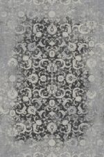 Naturel 1715 Gri - Vintage Gri Üzerine Beyaz Barok Halı Modeli