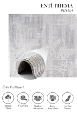 Thema 9414 Gri - Minimalist Çizgi Detaylı Gri Salon Halısı - Görsel 2