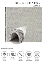 Vega 1461 Gri - Modern Tarzda Gri Düz Dokuma Halı - Görsel 2