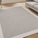 Dekorenti Lora 3211 Bej - Çerçeveli Modern Pamuk Tabanlı Polyester Halı