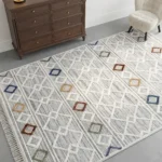 Dekorenti Polo 7805 Multi - Modern Etnik Baklava Desenli Örgü Saçaklı Halı
